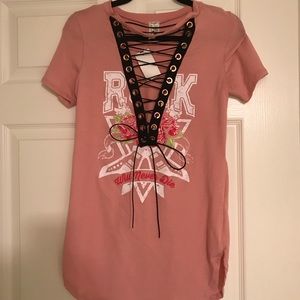 Mauve pink lace up shirt